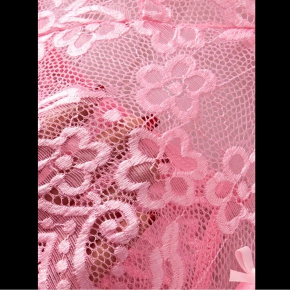 Light Pink & Floral Lace, Crotchless, Lingerie Bodysuit - Picture 7 of 10